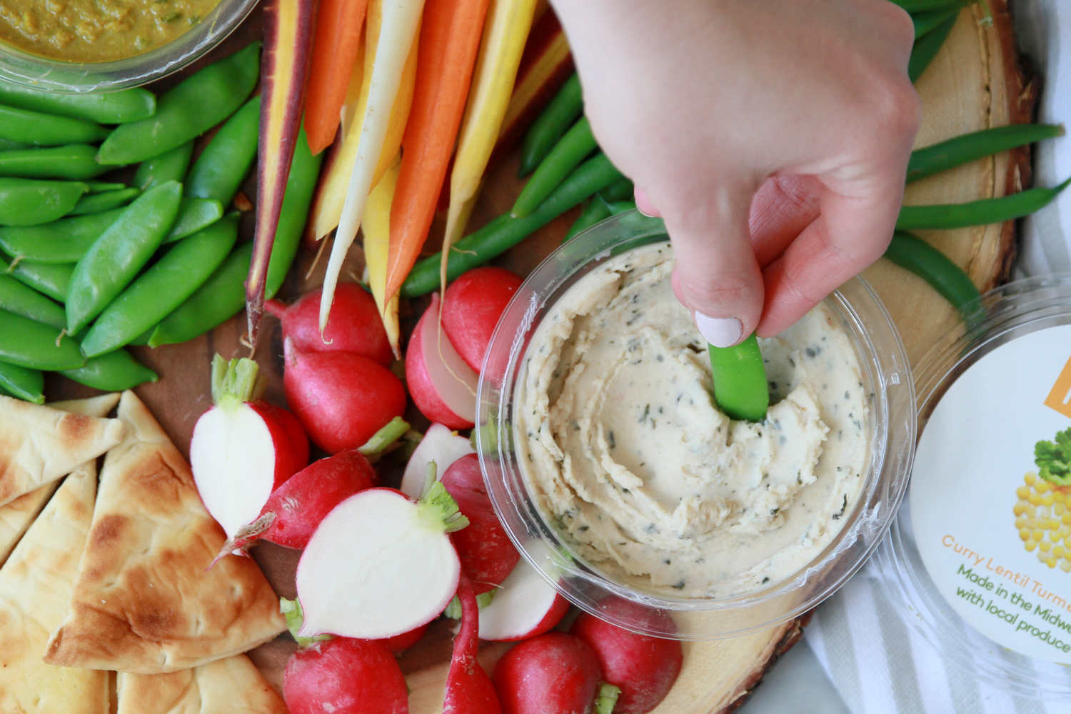 Simple Spring Crudite Board with Here Bean Dips_